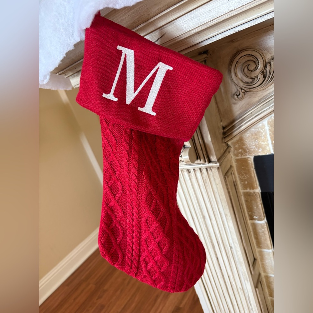 Red Monogrammed Holiday Stocking Letter M